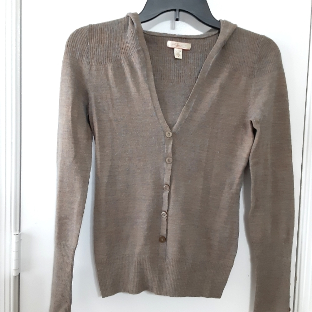 Lux brown and blue marled hooded sweater, M